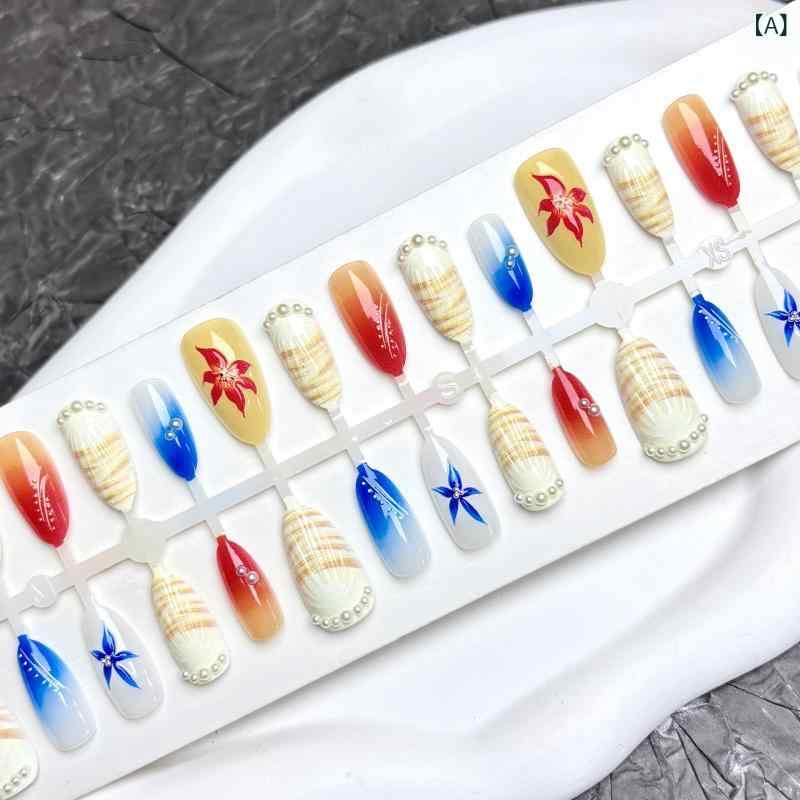 Other - ネイルチップ 立体パール 貝殻モチーフ 海洋 ビーチ リゾート 夏 かわいい Y2K クリア 軽量 貼り付け ファッション アクセサリー 指先 デコレーション ピンク系 ブルー ホワイト 爽やか トレンド