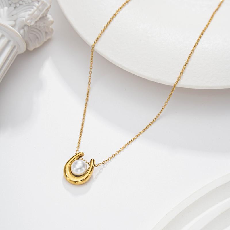 Pearl White - ネックレス レディース 軽量 珍珠 デザイン U字 ペンダント ファッション 気品 鎖骨チェーン シルバー アクセサリー 普段使い 華奢 スタイリッシュ トップス 合わせ シンプル 女性向け ジュエリー