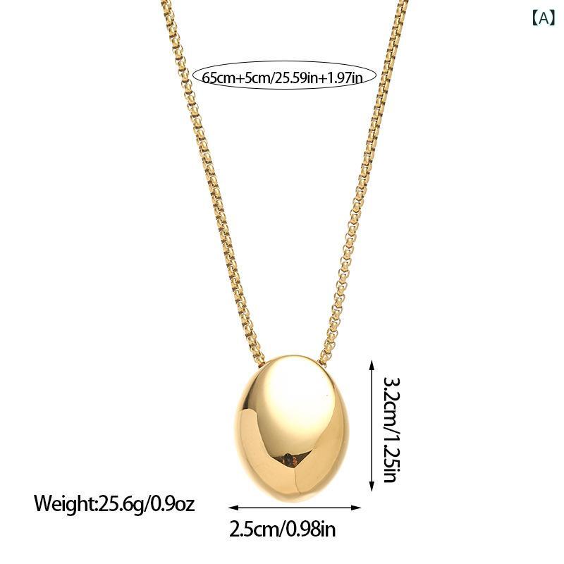Rhodolite - ネックレス 女性用 ロングチェーン 楕円 ペンダント 軽量 チタン ステンレス ファッション 個性 スタイリッシュ 高級感 色落ちなし ニット トップス チェーン 秋冬 コーディネート アクセサリー