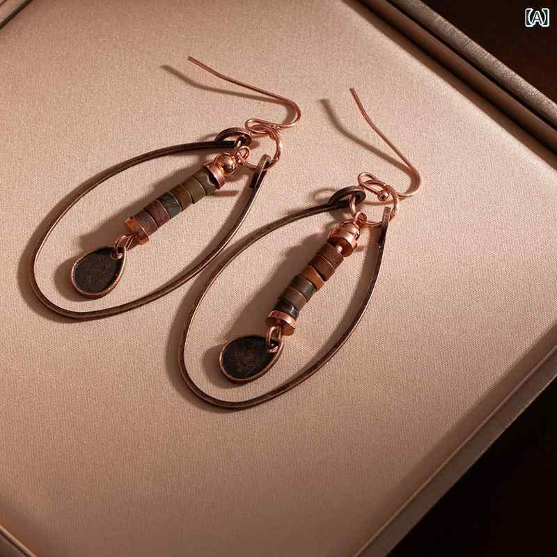 リバーパディのピアス イヤリング ボヘミアン 復古 石 ビーズ ドロップ ハンギング アクセサリー 夏 春夏 軽量 揺れる 女性用 普段使い かわいい ボリューム スタイル ヒッピースタイル｜アングル2