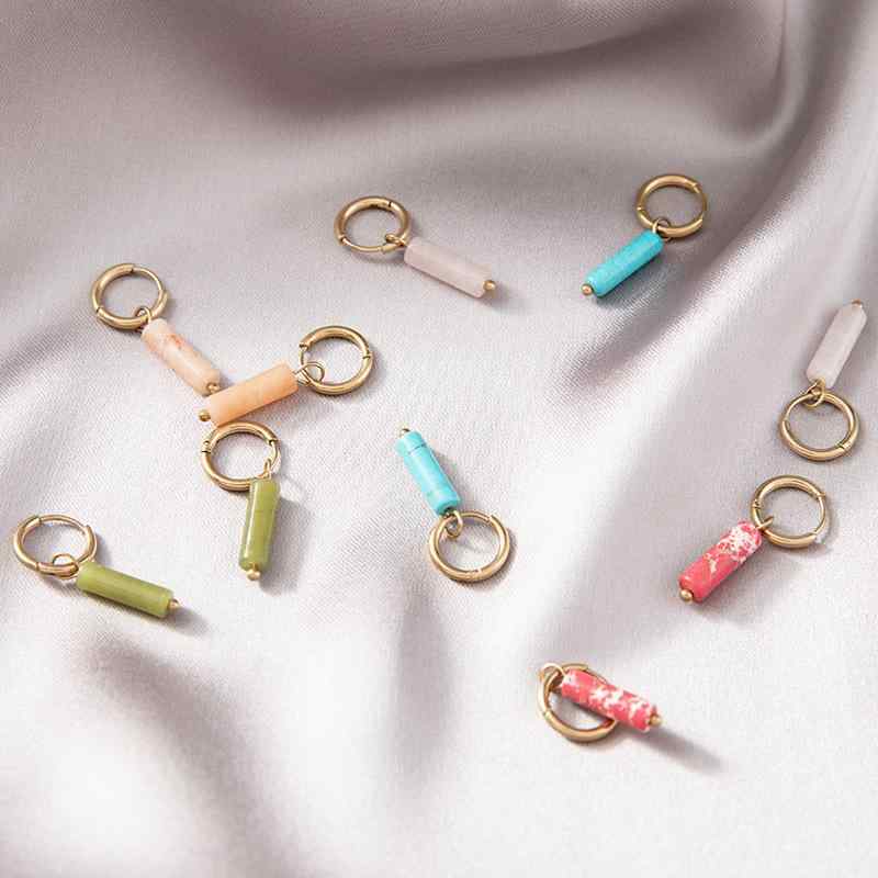 Opal - イヤリング 女性用 国 復古 シンプル カラフル 小型 丸柱 天然石 ペンダント 耳飾り 小巧 耳扣 アクセサリー 華やか 普段使い 軽量 ファッション
