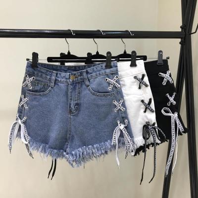 デニム ショートパンツ 女性用 夏 春夏 韓国 学生向け 熱パンツ 破れ 編み込み 牛仔 ワイドレッグ ハイウエスト フィット 軽量 伸縮性 吸湿速乾 カジュアル 普段使い デイリー ブルー系 コットン混 ビッグシルエット 通勤 外出 ラフスタイ