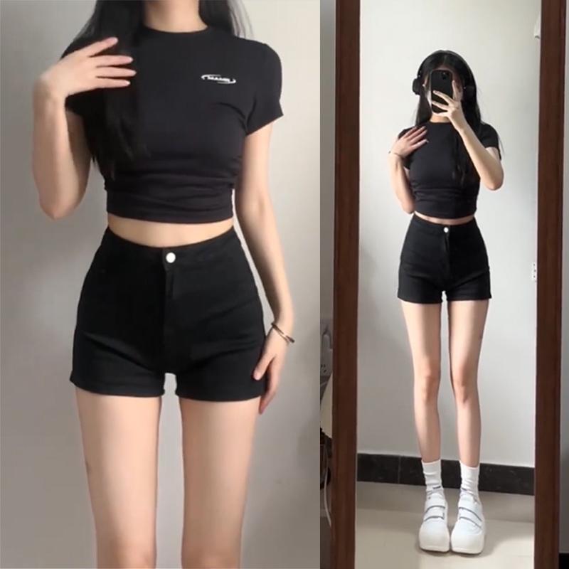 Rakuten - デニム ショートパンツ 女性用 夏 春夏 高腰 包臀 タイト フィット ブラック ミニ 膝上 デニム素材 伸縮性 軽量 普段使い フェミニン スタイル 吸湿速乾 通勤 カジュアル