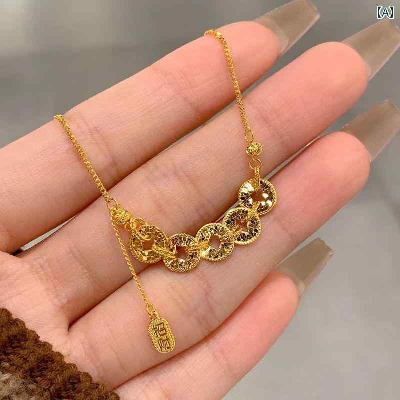 Other - ネックレス 女性用 チャイナスタイル 古デザイン 金色 ジルコニア ラッキーアイテム ショートチェーン 鎖骨チェーン アクセサリー かわいい 普段使い 金属加工