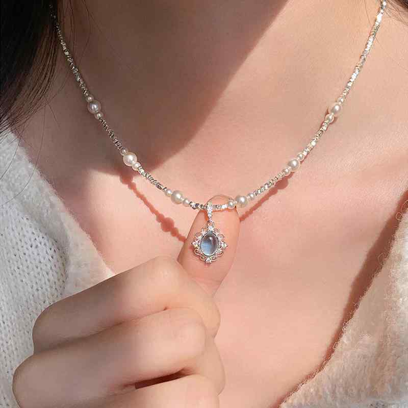 SWAROVSKI - ネックレス 女性用 真珠 アクアマリン シルバー チェーン 華奢 デザイン 百搭 シンプル 優雅 軽量 高級感 ジュエリー アクセサリー かわいい 普段使い パーティー ギフト シルバーアクセ