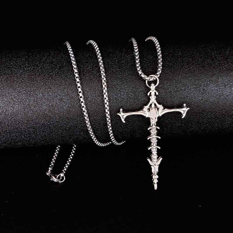 Chromium - ネックレス 女性用 かわいい クール ホットガール ロック ダークスタイル アクセサリー 骸骨 クロス ペンダント チェーン シルバー調 ゴシック 個性派 普段使い レイヤード