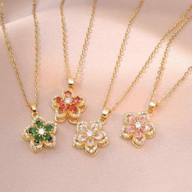 Other - ネックレス 女性用 かわいい ジルコニア 花 モチーフ ロングチェーン 軽量 気質 デザイン シルバーチェーン 鎖骨ライン アクセサリー 普段使い 華奢 シルバー加工 女性向け シンプル ジュエリー