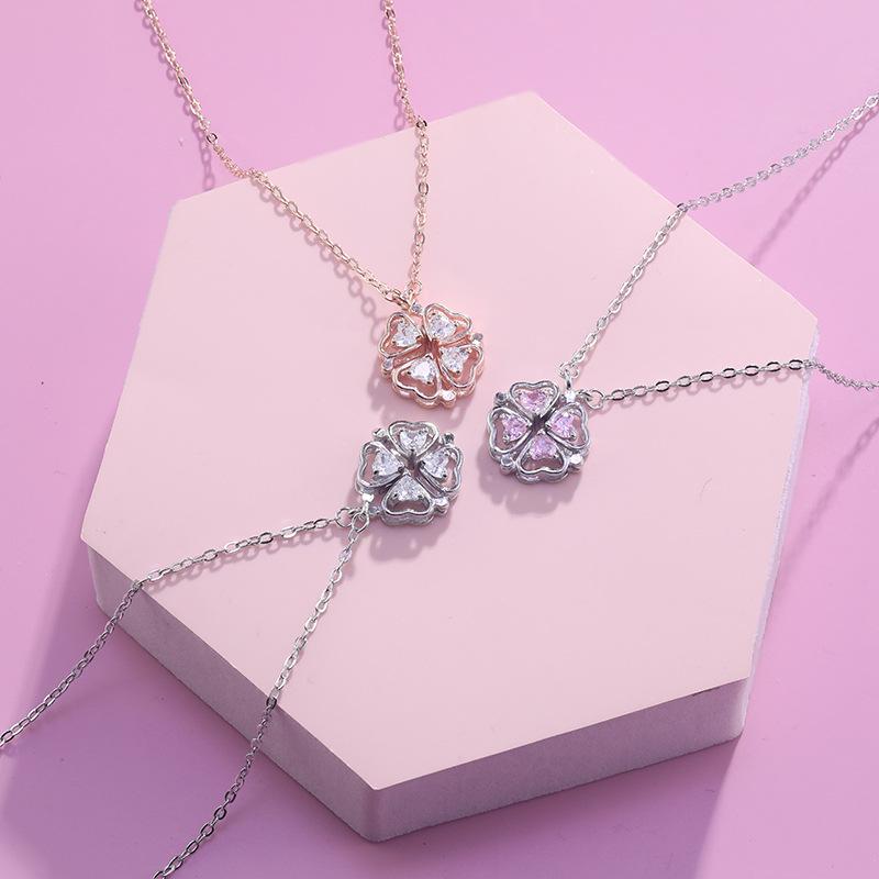 ネックレス 女性用 四つ葉のクローバー シルバー チェーン 磁気留め具 鎖骨チェーン 軽量 シンプル 誕生日ギフト かわいい アクセサリー 普段使い 華奢 細工 スタイリッシュ