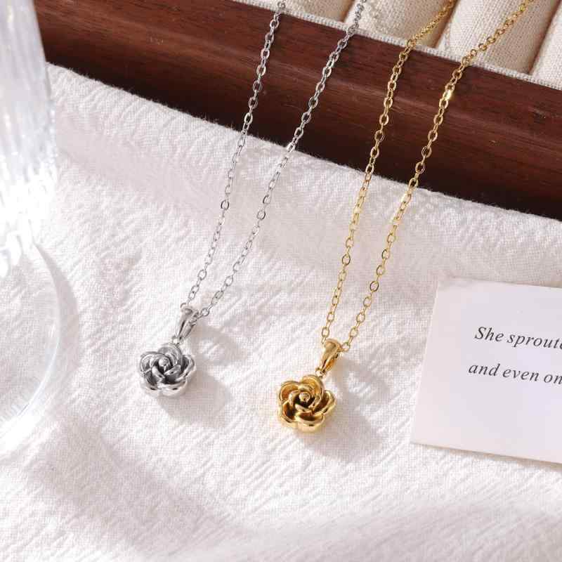 Cubic Zirconia - ネックレス 女性用 かわいい シンプル ローズ ペンダント 鎖骨チェーン 軽量 再生繊維 スタイリッシュ インスピレーション ミックススタイル 日常使い シルバー系 アクセサリー ロマンティック モダン