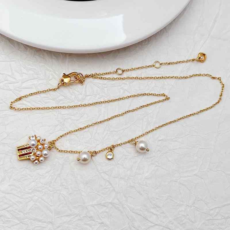 Cubic Zirconia - ネックレス 女性用 かわいい クリエイティブ ポップコーン デザイン ジルコニア 真珠 埋め込み キラキラ 華奢 細工 普段使い アクセサリー ファッション アイテム シンプル スタイリッシュ ギフト 対応