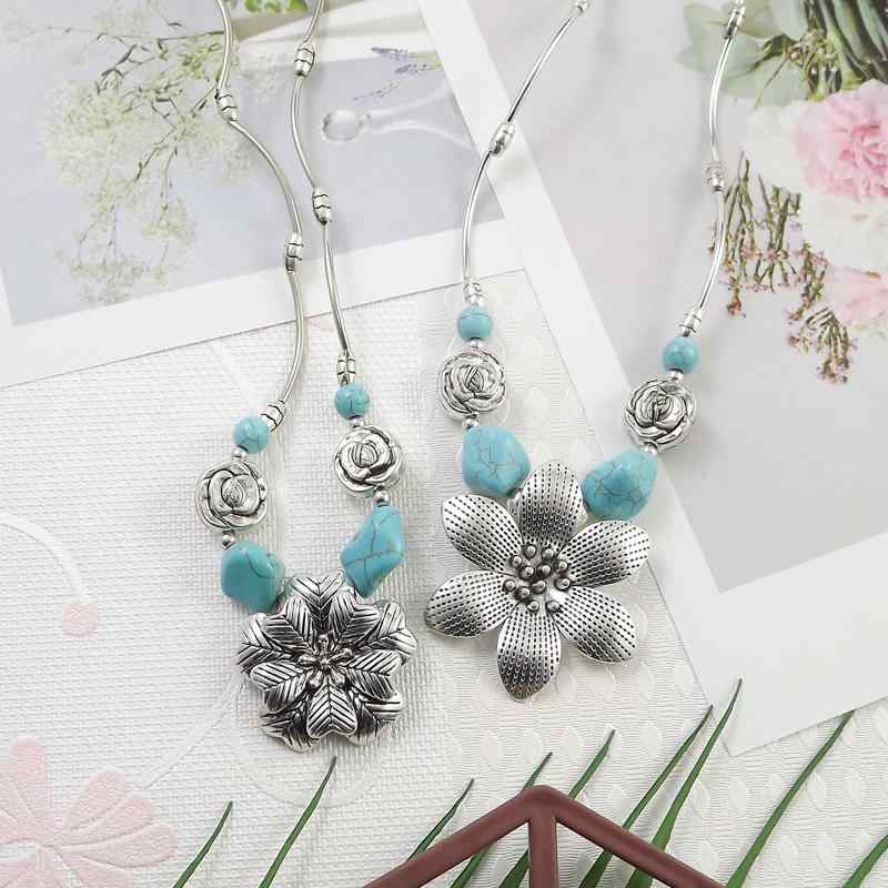 Rhinestone - ネックレス 女性用 民族 シルバー アクセサリー 復古 インド 古銀 装飾品 松石 かわいい 普段使い 軽量 銀製 トルコ石 ボヘミアン レイヤード アクセ