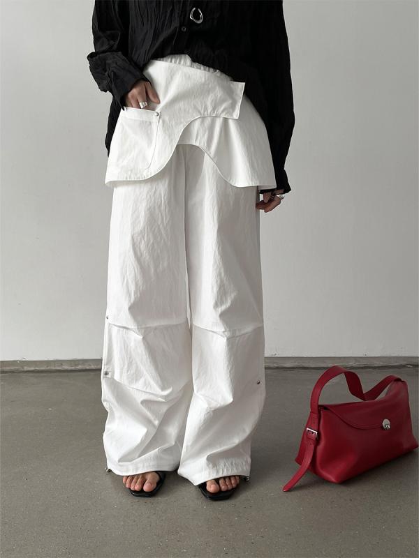 Cropped Pants - カジュアルパンツ レディース 夏 春夏 極簡 デザイン ワイド レッグ クロップド ロング 丈 幅広 シルエット 緩い フィット 感 デニム ライク 素材 軽量 伸縮性 通勤 普段使い 部屋着 アウトドア 対応 ブラック グレー ベージュ ピンク 系 カ