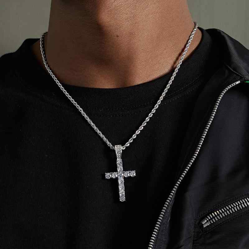 Green - ネックレス メンズ ヒップホップ クロス ジルコニア チタン ステンレス シンプル 高級感 セーター チェーン ユニセックス ストリートファッション アクセサリー シルバー メタル 日常使い 軽量 耐久性 スタイリッシュ レイヤード