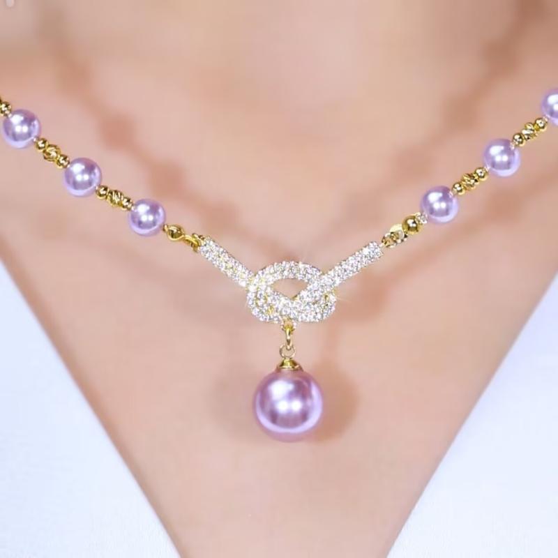 Other - ネックレス 女性用 紫色 フルジルコニア ビーズ 軽量 高級感 気質 ベーシック デザイン かわいい アクセサリー ジュエリー チェーン 華奢 フェミニン 普段使い デート ギフト シルバー加工 細工 輝き 洗練 モダン トレンド コスチュームジュエリー