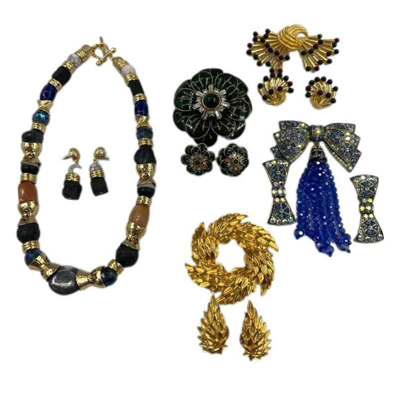Heart - アクセサリー 女性用 復古 精致 ネックレス ブローチ イヤリング ラメ 装飾品 セット キラキラ シンプル 日常使い 金属 ゴールド シルバー 春夏 秋冬 通年 かわいい 華やか 軽量 ギフト コーディネート