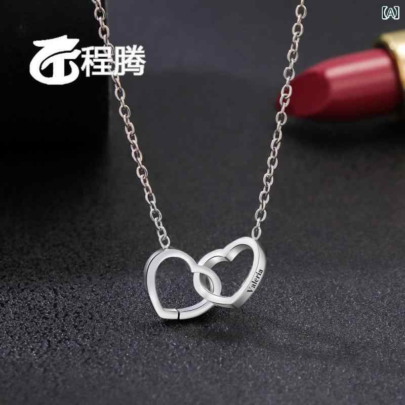 Necklaces, Pendants - ネックレス ステンレス ダブルハート デザイン 女性用 軽量 高級感 ファッション シンプル シルバー 日常使い プレゼント ギフト アクセサリー チェーン ペンダント かわいい モダン ベーシック コーディネート