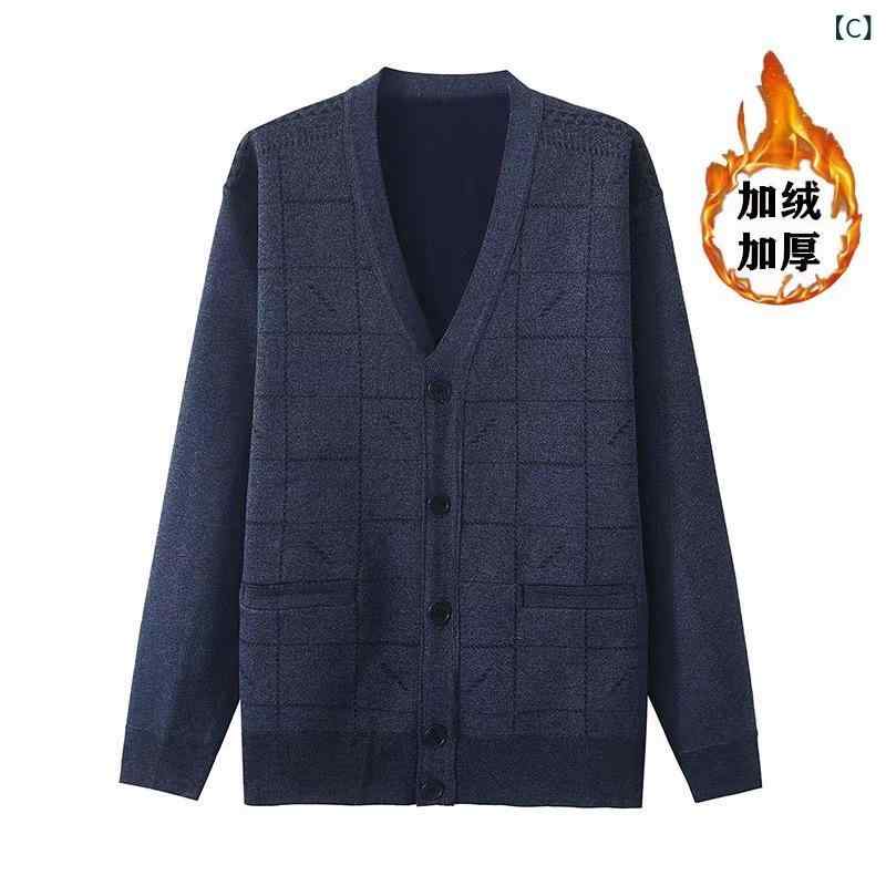カーディガン メンズ 男性用 秋冬 長袖 ニット アウター 大きいサイズ ゆったり 体型カバー 着痩せ シニア 祖父用 トップス 羽織り 厚手 裏起毛 防寒 保温性 暖かい 秋 冬 紳士服 おじいちゃん 部屋着 カジュアル 無地 伸縮性 重ね着 上着 前 riverpaddy-11680630 リバーパディ サンプル画像3
