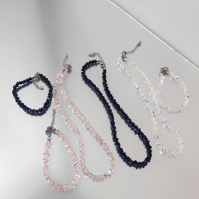 Rakuten - ネックレス ガラス クリスタル 多面カット 輝き 手作り ビーズ 鎖骨チェーン ステンレス シンプル アクセサリー 女性用 普段使い 軽量 耐久性 透明 キラキラ 細身 チェーン ジュエリー