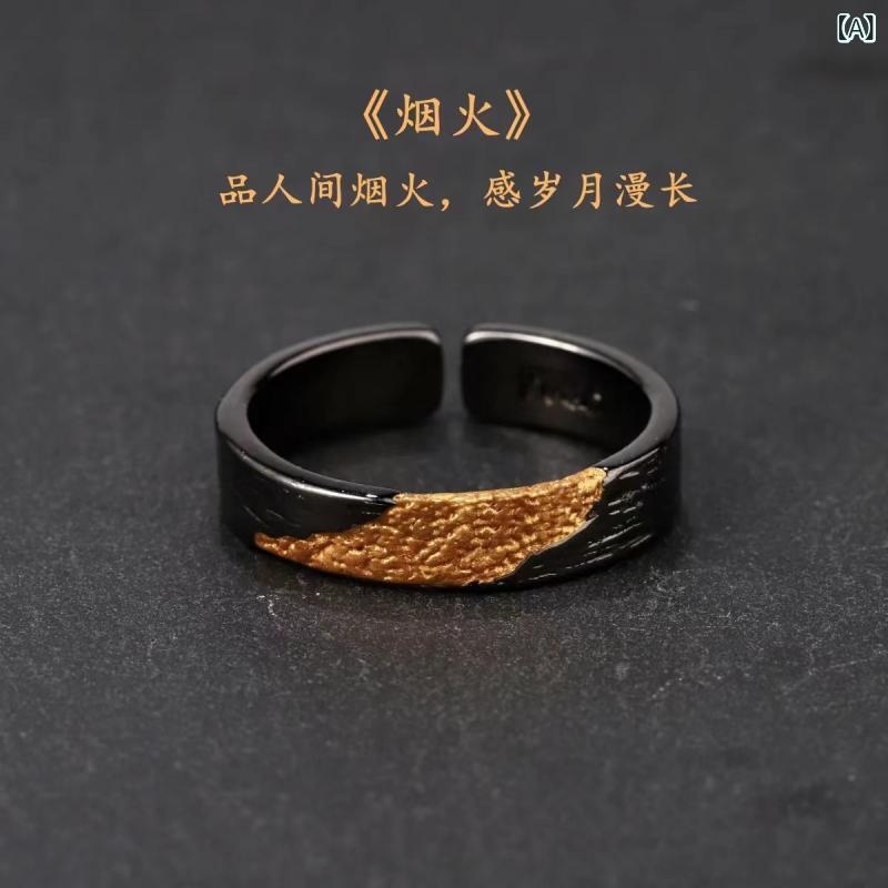 メンズ 指輪 タイ銀 食指用 黄金 手工 黒色 銀包金 活口 アクセサリー ラグジュアリー 日常使い メンズジュエリー シンプルデザイン 金属製 指元アクセント 男性用 リング シルバー調 ゴールド加工 調整可能