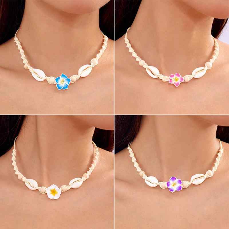 Chromium - ネックレス 女性用 夏 海辺 ビーチ バカンス アクセサリー ソフト陶器 花モチーフ 貝殻 編み込み デザイン 調整可能 チェーン 軽量 かわいい ファッション アイテム シンプル コーディネート