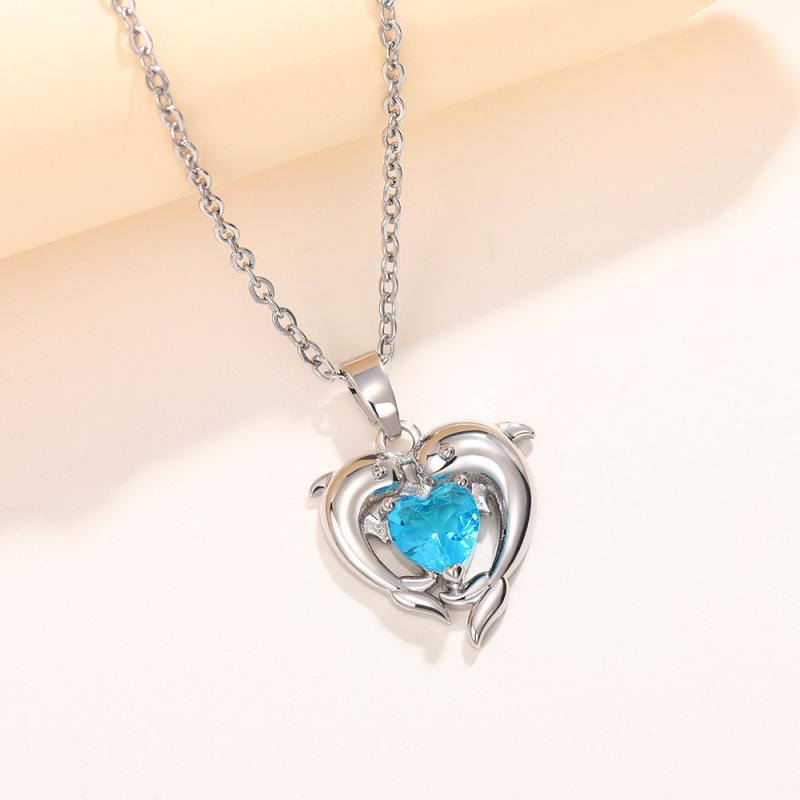 Cubic Zirconia - ネックレス 女性用 かわいい ドルフィン デザイン ハート ペンダント 毛糸チェーン 軽量 気質 ベーシック シルバー 加工 コットン 素材 通勤 普段使い 秋冬 アクセサリー