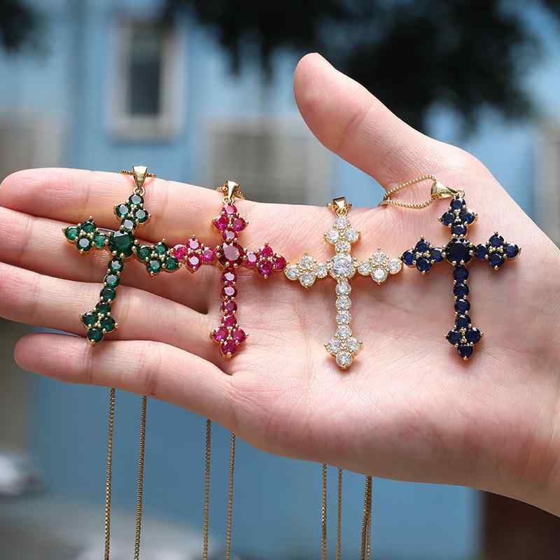 Rhinestone - ネックレス 女性用 クロス ジルコニア 水晶 ファッション 気質 トレンド アクセサリー シルバー チェーン ロングチェーン 普段使い 華奢 デザイン レイヤード スタイリング キラキラ 輝き シンプル モダン