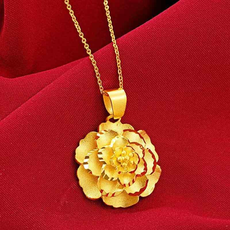 ネックレス 女性用 牡丹 花 吊り下げ ペンダント 鎖骨 デザイン 砂金加工 ファッション かわいい 軽量 普段使い ギフト シルバー ゴールド系