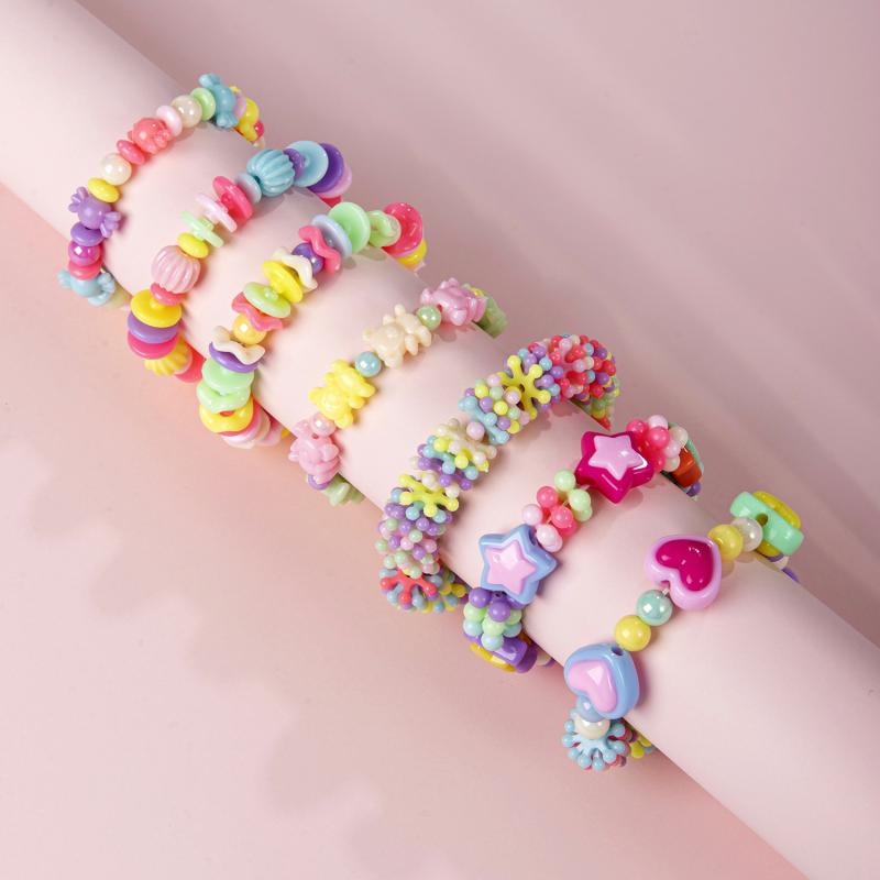 樂天商城 - キッズ 女の子用 かわいい 手作り ビーズ ブレスレット プラスチック 珍珠 ビーズ チェーン 花柄 アクセサリー カラフル 普段使い 軽量 夏 春夏 通年