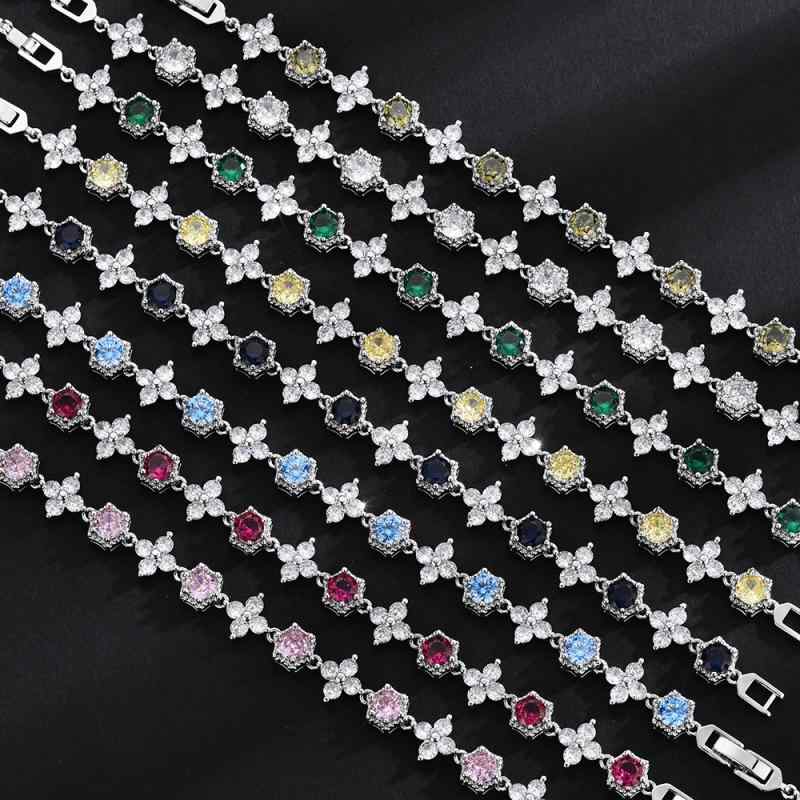 White Coral - 手 鏈 メンズ レディース 復古 デザイン オリーブグリーン カラー 宝石ブルー ジルコニア 镶嵌 雪花 テニス チェーン スタイル 軽量 普段使い アクセサリー 切り替え 加工 高級感 ユニセックス チェーン ブレスレット
