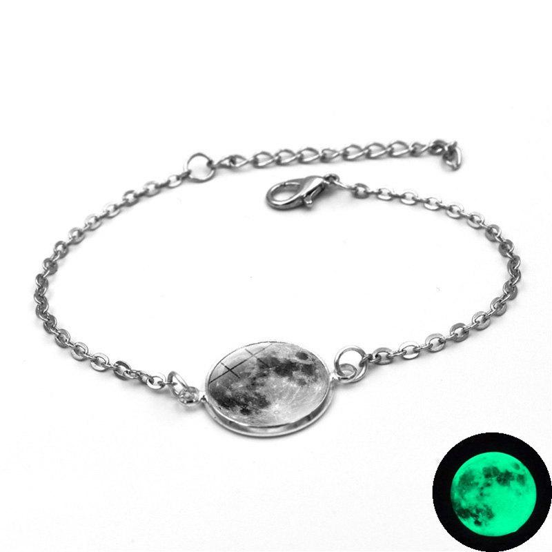 Moonstone - ブレスレット 女性用 夜光 月 銀河系 デザイン 発光 タイム宝石 アクセサリー かわいい 普段使い 軽量 輝く 星空モチーフ シンプル 手首用 ジュエリー 輝き 神秘的 星 アクセント ファッション アイテム