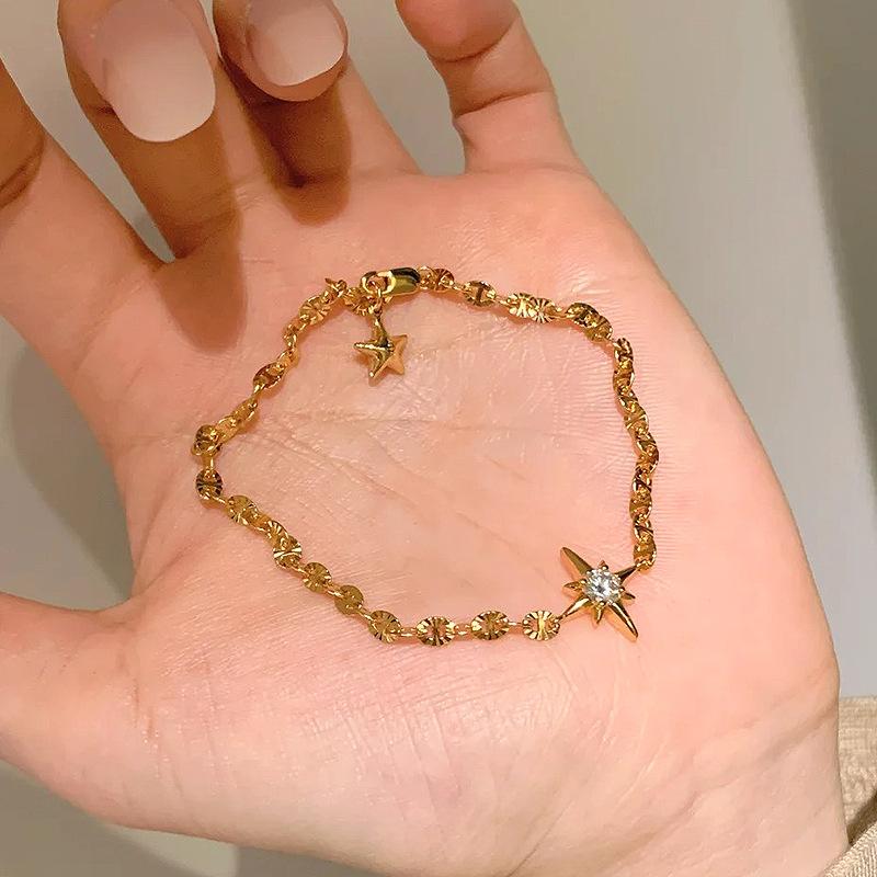 White Coral - 手链 女性用 キラキラ 星 モチーフ ブレスレット 爆闪 彗星 流星 五角星 ラッキースター アクセサリー シルバー ゴールド かわいい 普段使い 軽量 ファッション ジュエリー