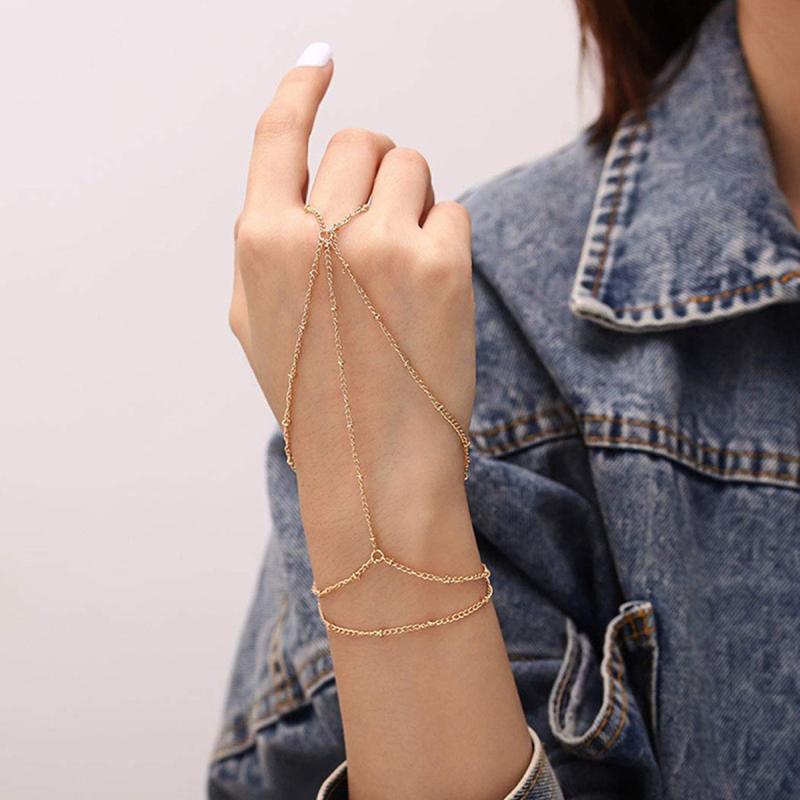 Bracelets - アクセサリー ボヘミアン 個性派 ビーズチェーン 指輪 チェーン シンプル 銅 ビーズ チェーン 調整可能 手首用 ブレスレット 女性用 普段使い 軽量 金属製 細身 シルバー系 ゴールド系