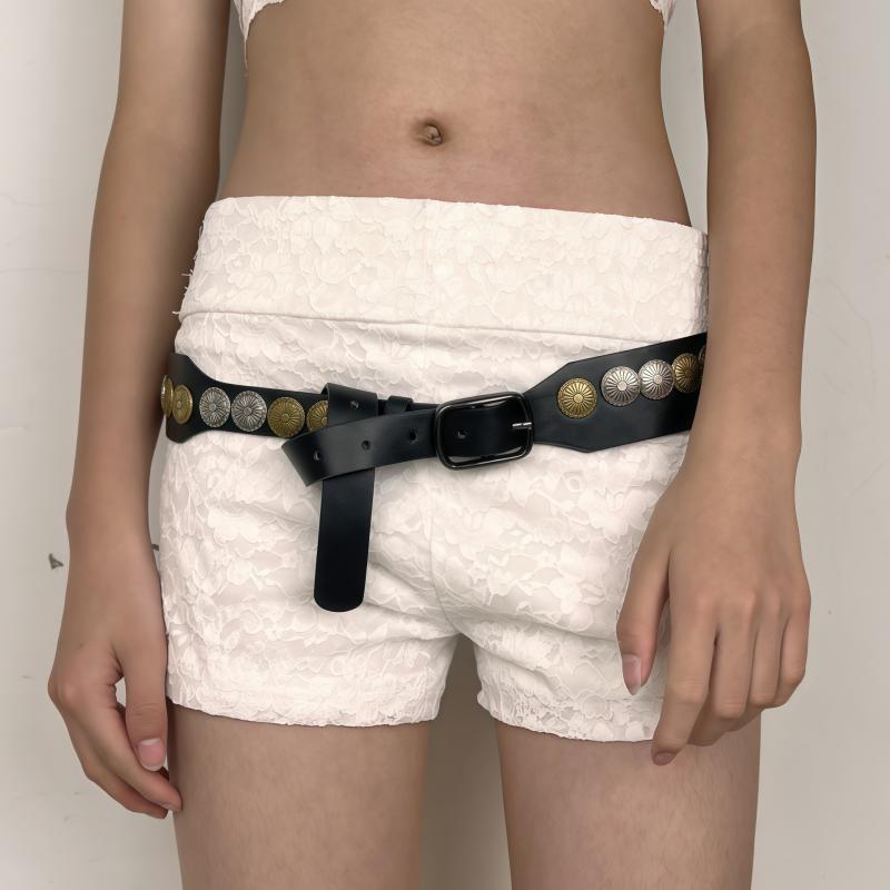 レディース 牛仔パンツ 腰帯 ワイドベルト Y2K 朋克 ファッション 黒 スタッド ビンテージ アメリカン スタイル かわいい 普段使い 通勤用 軽量 伸縮性 デニム 素材 ハイウエスト ビッグシルエット ブラック カジュアル