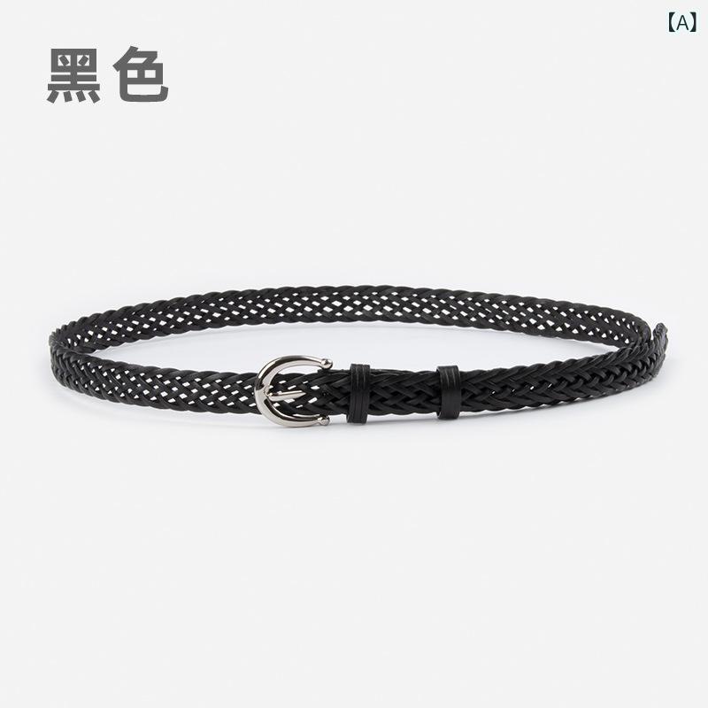 リバーパディのレディース ベルト 編み込み レディース 腰回り アクセサリー 復古 ベーシック シンプル モダン ファッション コーディネート 普段使い デニムパンツ アクセント 革ベルト 軽量 伸縮性 通勤 日常 カジュアル スタイル ブラック ブラウン ベージ｜アングル2