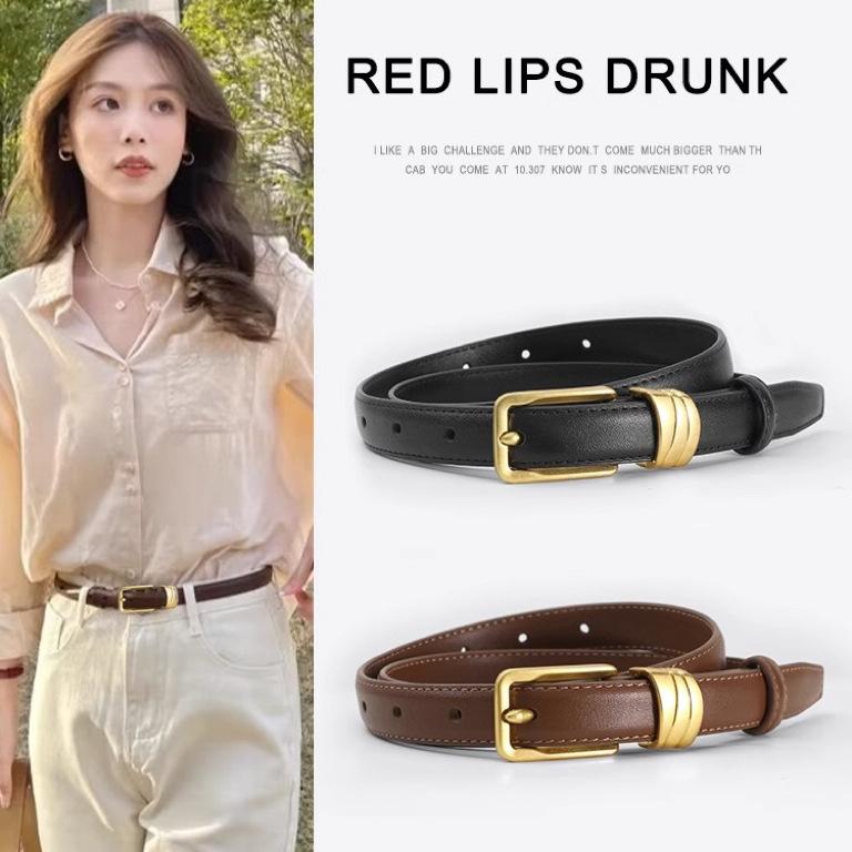 レディース ベルト 女性用 細ベルト 真皮 牛革 腰回り 細腰 ピン留め バックル ファッション 百搭 アクセサリー ドレス ワンピース 装飾 普段使い 軽量 柔軟 ブラック ブラウン ベージュ