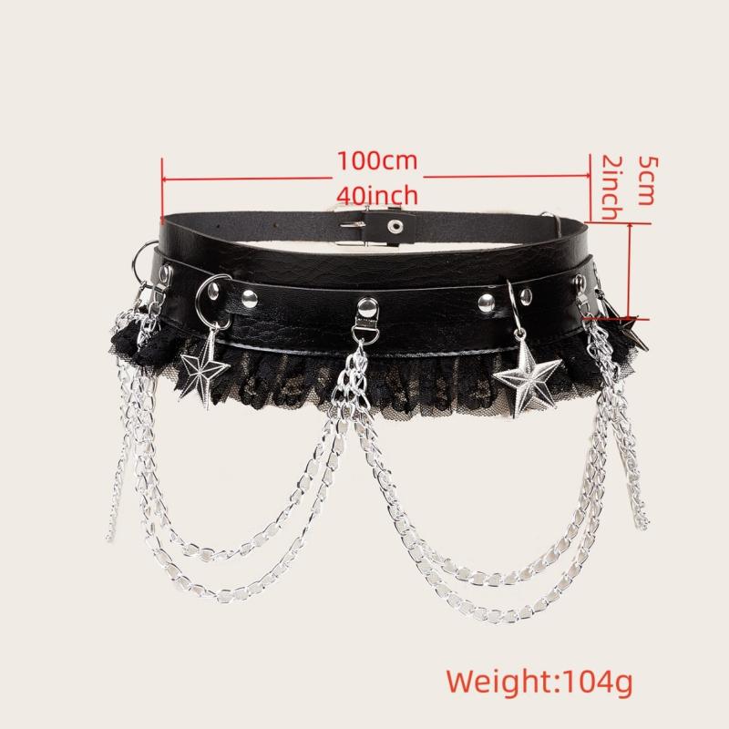 ステンレスチェーン ゴスロリ ウィメンズ ベルト ヒップホップ レース 切り替え 百搭 ファッション アクセサリー ドレス コート 装飾 腰封 ガールズ ストリート モード アクセント コルセット スタイル 軽量 伸縮性 ブラック ピンク系 秋冬