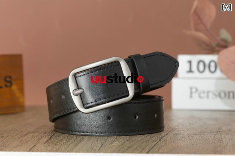 リバーパディのメンズ ベルト 男性用 革ベルト ファッション スクエアバックル マットシルバー ソリッド ブラック 腰帯 かっこいい 普段使い 軽量 伸縮性 通勤 通年｜アングル2
