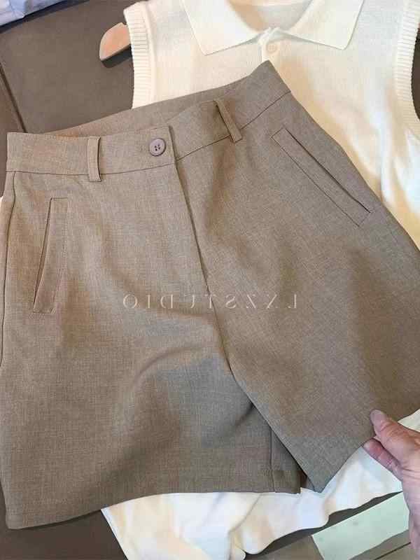 乐天商城 - レディース 春夏 ショートパンツ 高腰 スーツ スタイル 垂感 軽量 吸湿速乾 再生繊維 显瘦 デザイン 通勤 普段使い 百搭 Aライン ワイドレッグ 膝上丈 ブラック ピンク系 アイボリー ビッグシルエット ストレッチ 接触冷感 カジュアル ビジネス