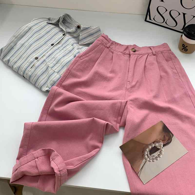 パンツ レディース 春秋 斜紋綿 半松紧腰 工装 直筒 ワイドレッグ 高腰 ゆったり スリム 軽量 ストレッチ 通勤 普段使い デイリー アイボリー ブラック カジュアル 吸湿速乾 再生繊維 ハイウエスト ビッグシルエット 秋冬