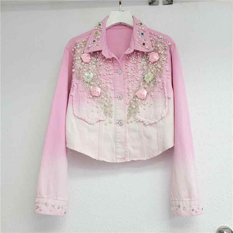 乐天商城 - 牛仔 ジャケット 女性用 秋冬 ショート丈 ワイドシルエット グラデーション 加工 ルーズフィット デニム 素材 軽量 伸縮性 吸湿速乾 多用途 トップス ブラック グレー ブルー 通勤 普段使い カジュアル スタイル