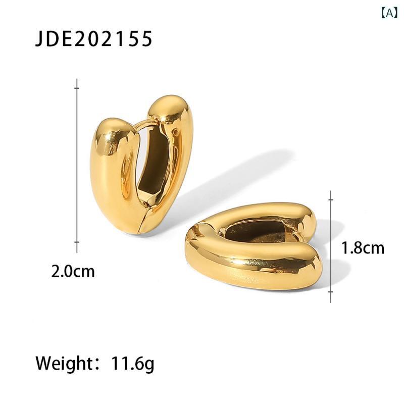 リバーパディのピアス イヤリング 女性用 18Kゴールドコーティング ステンレス ハート型 幾何学 ファッション イヤーアクセサリー シンプル 日常使い 軽量 耐久性 シルバー ゴールド かわいい｜アングル2