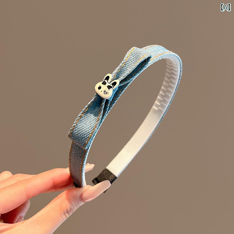 キッズ 女の子 ヘアアクセサリー かわいい デニム 布 ウサギ ヘッドバンド 高弾力 ...
