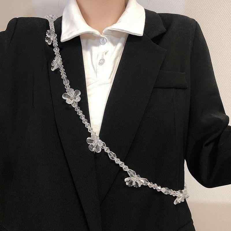乐天商城 - ワンピース レディース 透明水晶 串珠 腰チェーン 花朵 モチーフ ウエストベルト 収腰 デザインワンピース 斜め掛け ショルダーバッグ アクセサリー 女性 イブニング フォーマル ジュエリー ガラス ビーズ チェーン ベルト ロング ドレス アクセ