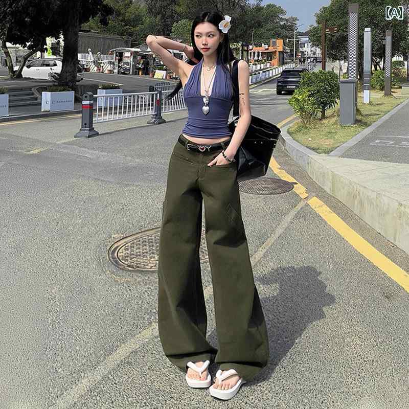 Rakuten - レディース 工装パンツ 女性用 春夏 ビンテージ アメリカンスタイル ミリタリー ゆったり スリム効果 ストレート ワイドレッグ 綿素材 軽量 伸縮性 通勤 普段使い アウトドア カジュアル ブラック アイボリー グレー