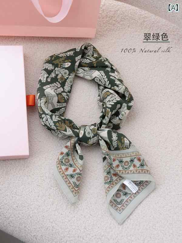 乐天商城 - スカーフ 女性用 緑 真絲 桑蚕絲 100パーセント 軽量 ソフトタッチ 伸縮性 首元アクセント トップス コーディネート 普段使い 高級感 春夏