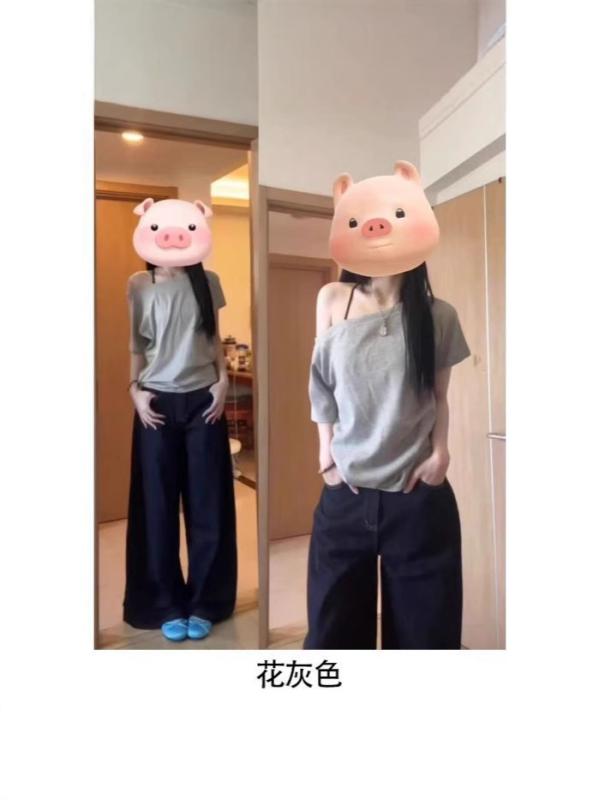 Tシャツ 女性用 夏 春夏 2025 爆款 ルーズ ラフスタイル デザイン かわいい スパイシー トップス 接触冷感 綿素材 短袖 斜めオフショルダー ゆったりシルエット 軽量 吸湿速乾 通勤 普段使い アウトドア ブラック ピンク系 アイボリー