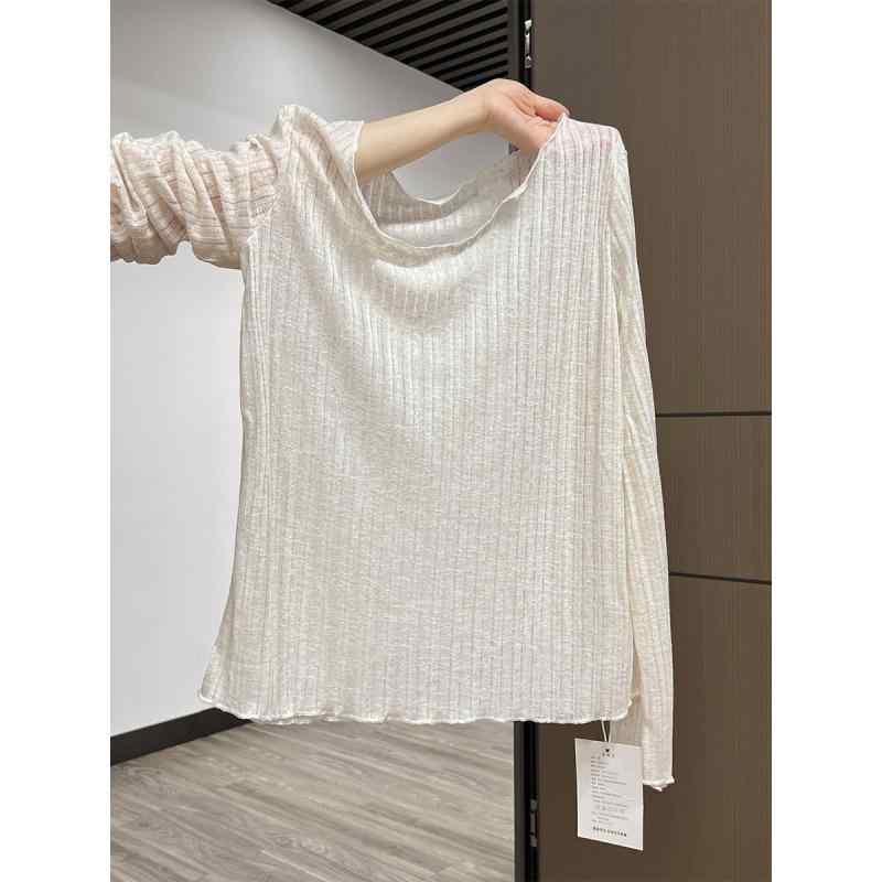 トップス 女性用 Vネック 長袖 Tシャツ 春夏 ゆったりシルエット 軽量 微透け 防晒 接触冷感 切り替え 吊り帯 インナー 外出着 カジュアル 綿混 吸湿速乾 通勤 普段使い ブラック ピンク系 グレー