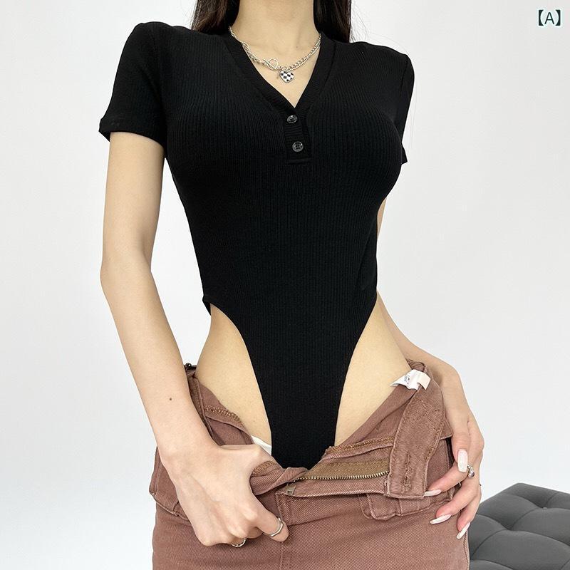 トップス 女性用 セクシー Vネック 修身 短...の紹介画像2