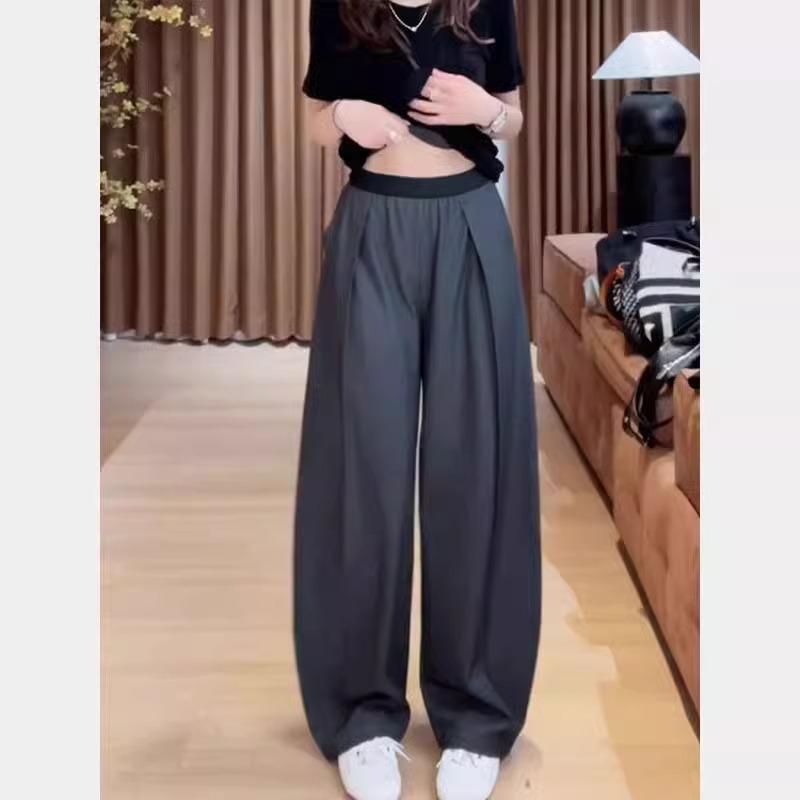 樂天商城 - レディース 灰色 スーツ テイラー パンツ 夏 ゆったり ワイドレッグ ストレート コットン 混紡 素材 伸縮性 ハイウエスト デザイン 隠れ肉 スリム効果 軽量 通勤 普段使い カジュアル スタイル 吸湿速乾 機能 ブラック グレー カラーバリエーショ