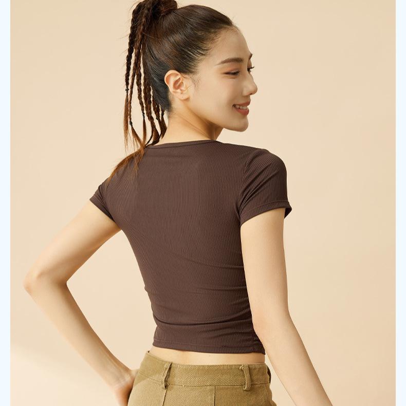 Other - トップス 女性用 春夏 ストライプ 運動 短袖 Tシャツ 透気性 フィットネス ウェア 軽量 吸湿速乾 スリム ヨガ 上衣 カジュアル アクティブウェア 綿素材 伸縮性 日常使い スポーツ トップス